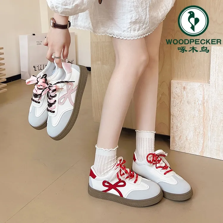 啄木鸟2025夏季新款百搭小众chic双鞋带德训鞋时尚休闲鞋百搭春季