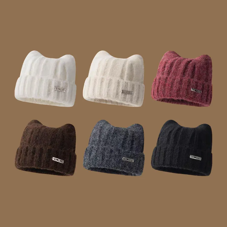 【猫耳朵帽子】羊毛混纺女秋冬毛线帽可爱保暖冷帽显脸小护耳针织帽