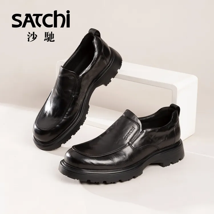 沙驰【英伦系列】胎黄牛皮潮流商务休闲一脚蹬乐福鞋皮鞋522562222Z