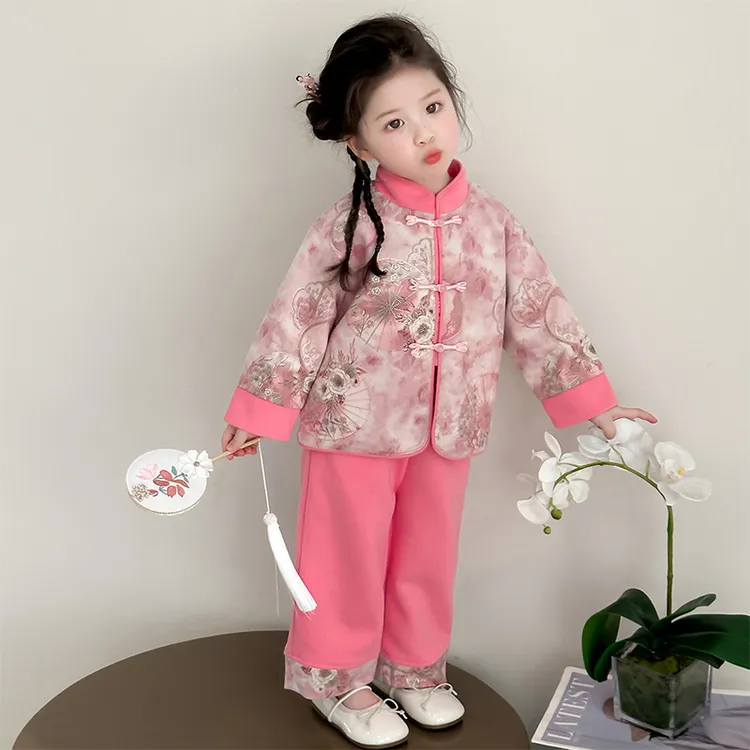 女童新中式唐装汉服套装秋季新款洋气时尚女宝宝民族风刺绣两件套