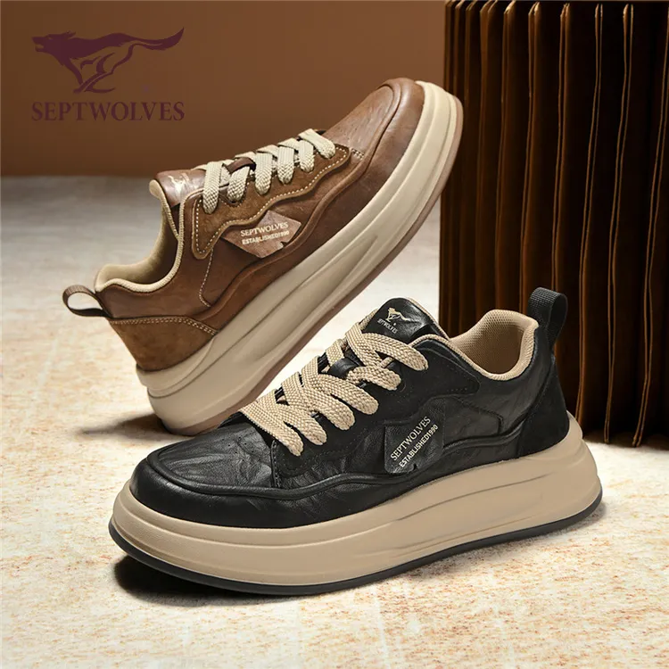 七匹狼男鞋秋季复古百搭高级感休闲板鞋男士厚底增高时尚工装潮鞋