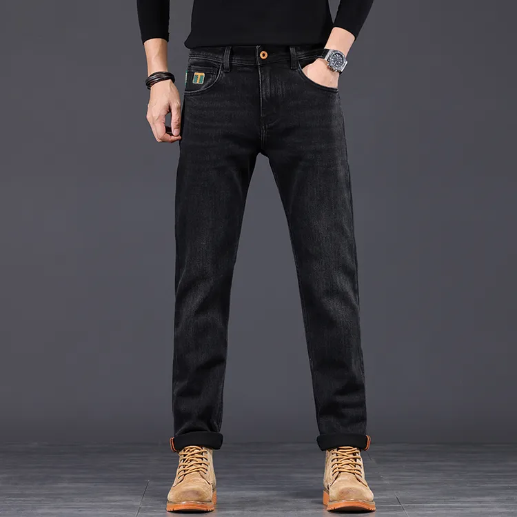 秋季黑灰色牛仔裤男秋冬季经典百搭修身小直筒大码百搭高端黑牛裤