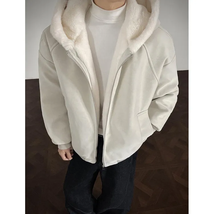 美式座山雕皮衣外套连帽棉服男款冬季加厚保暖高级感毛领棉衣夹克