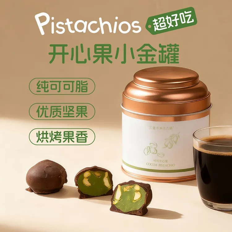 开心果球小金罐夹心巧克力朱古力纯手工纯可可脂优质开心果酱