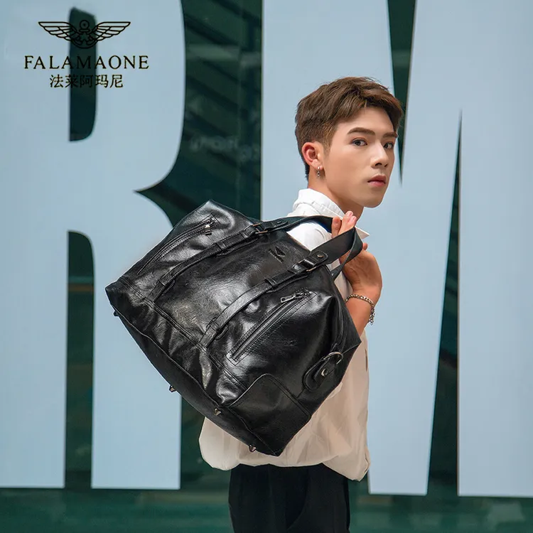法莱阿玛尼旅行包男款手提包短途商务出差行李旅游袋斜挎皮健身包