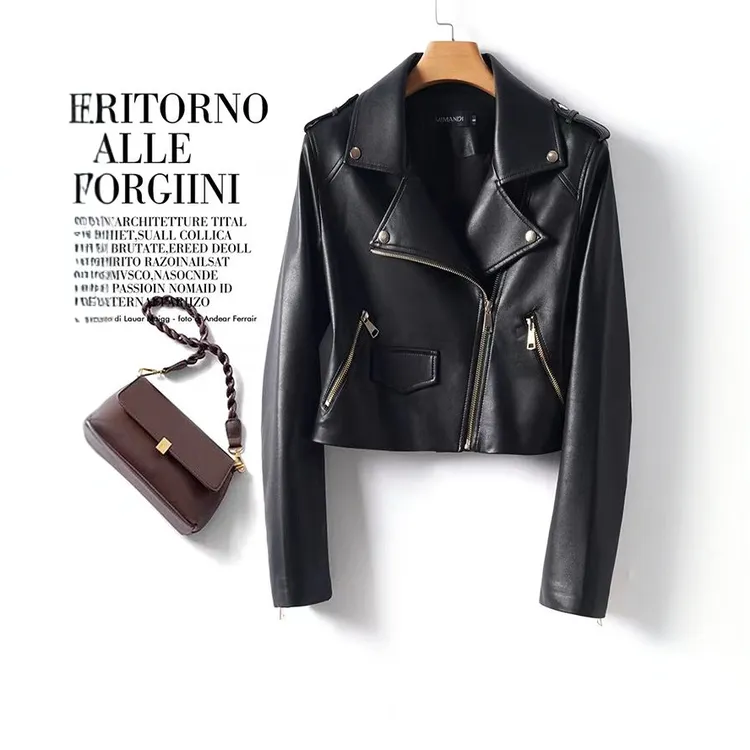 海宁真皮皮衣女2025春秋新款短款修身显瘦机车服皮夹克外套小个子