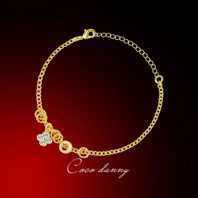 铜合金手链 中古小香风四叶草千金感手链轻奢高级可调式叠戴手饰