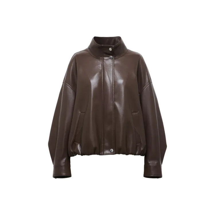 EP雅莹女装 复古哑光短款立领PU皮衣外套 秋冬新款1233A