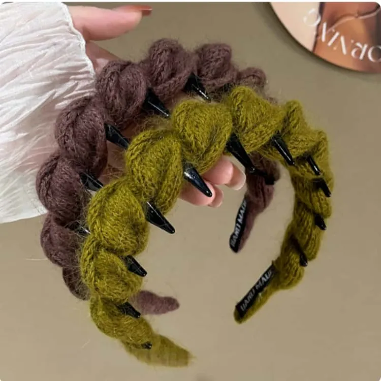 时尚编织毛线发箍头饰女秋冬气质高颅顶毛绒头箍发饰防滑带齿发卡