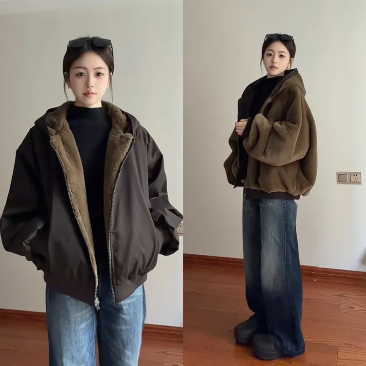 两面穿棉服男冬季加绒加厚保暖夹克棉衣情侣宽松袄子外套潮牌痞帅