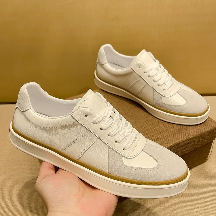 高能感情侣男士透气轻奢秋冬时尚板鞋软底潮鞋拼色复古系带休闲鞋