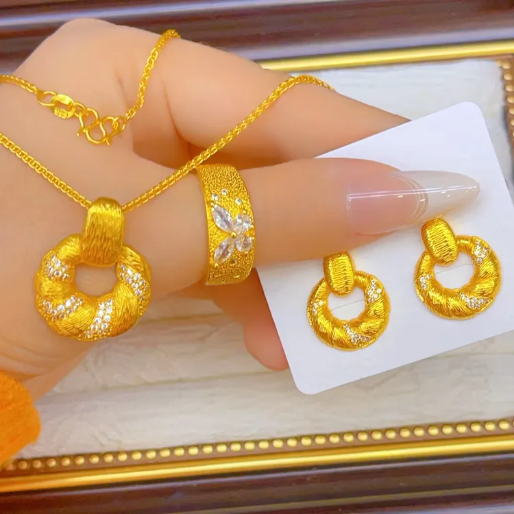 铜合金项链 新款三件套气质时尚百搭复古精致欧美精美女士圈圈