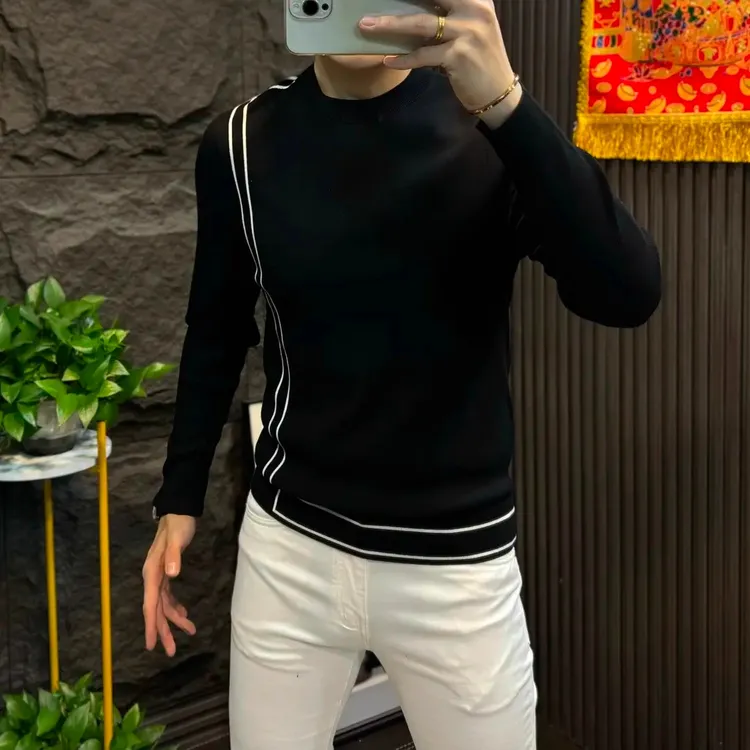 男士秋冬季圆领针织衫毛衣长袖帅气范时尚潮流休闲百搭高级感欧货