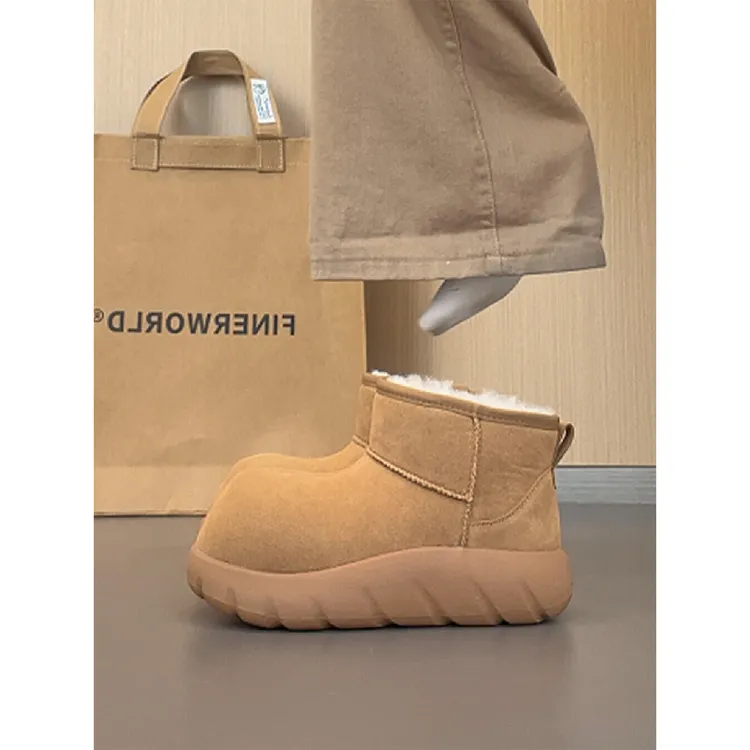 新百伦卡皮巴拉雪地靴女2025冬新款丑萌大头加绒保暖棉鞋百搭短靴