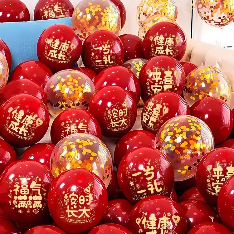 生日快乐气球装饰布置儿童宝宝满月百天周岁红色派对房间卧室背景