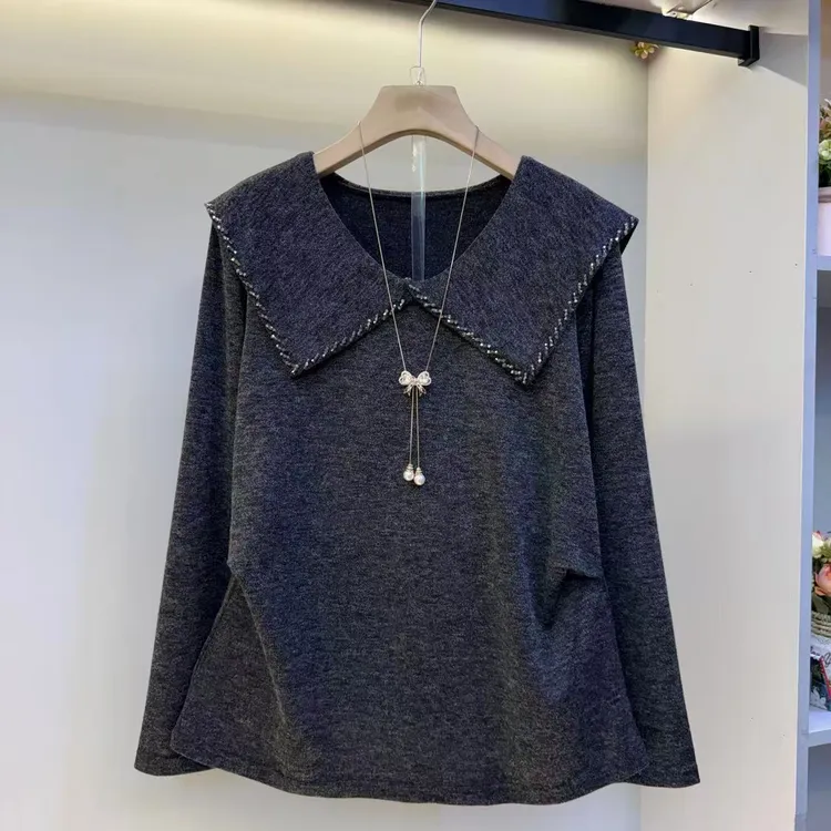 秋冬新款娃娃领蝴蝶结长袖T恤女减龄气质百搭显瘦内搭