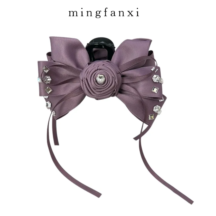 MINGFANXI/名梵希芋泥紫超仙温柔花朵飘带发夹女款森系甜美