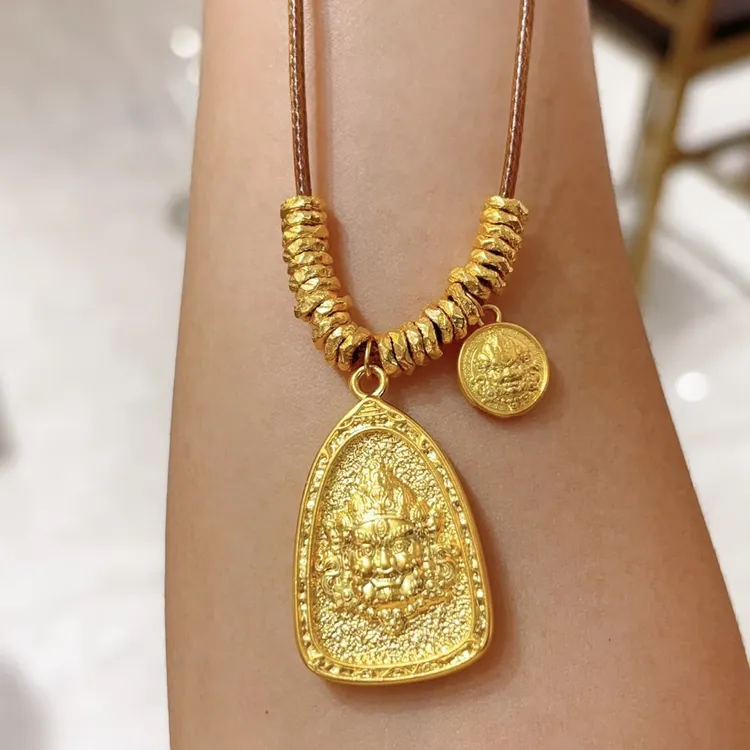 老庙黄金足金三角黄财神吊坠百搭精致轻奢七夕情人节国庆中秋礼物