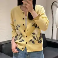 早秋针织百搭宽松毛针织衫厚款圆领刺绣提花针织开衫4366
