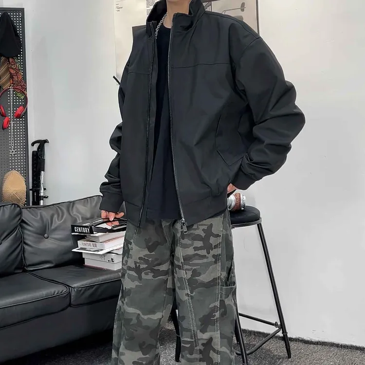 秋季上衣立领无工艺夹克春秋季宽松型外套短款休闲短美式