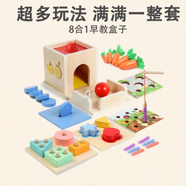 爱升8合1宝宝早教玩具蒙特梭利木质积木儿童智慧启蒙益智教育游戏