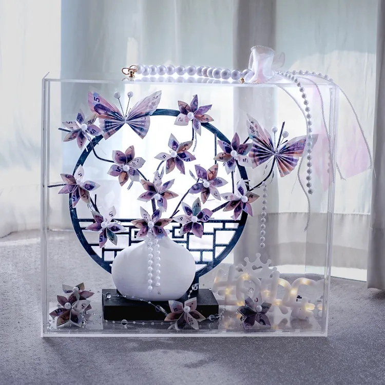 有钱花DIY材料包土豪发财树手提亚克力礼盒生日创意礼物