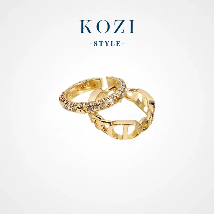 WANXI 镀K金 欧美复古猪鼻子开口戒指气质轻奢时尚小众满钻