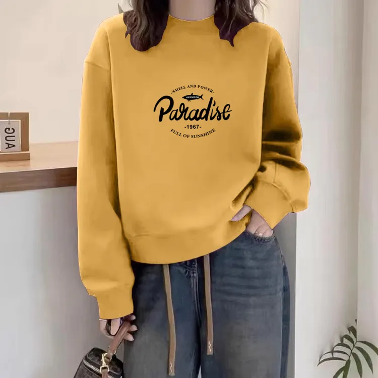 2025秋冬季圆领卫衣女士新款时尚欧货宽松休闲套头长袖纯棉上衣潮