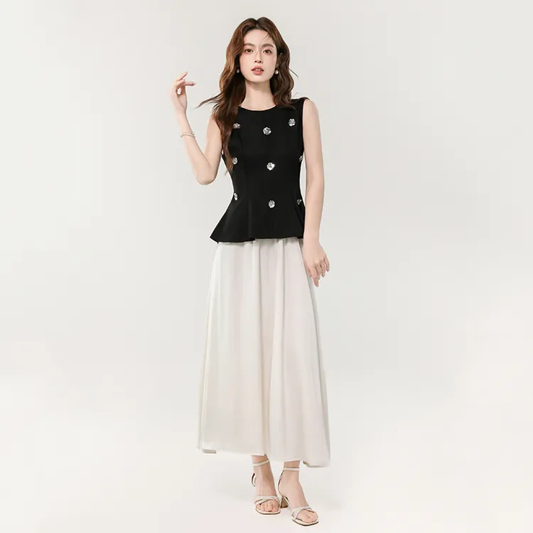 法式气质名媛小香风套装女夏高级感收腰显瘦无袖上衣半身裙两件套