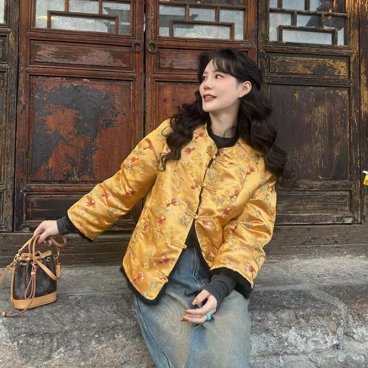 ·金棠·非遗新中式上衣重工海棠提花双面双穿冬季气质显瘦新年限定