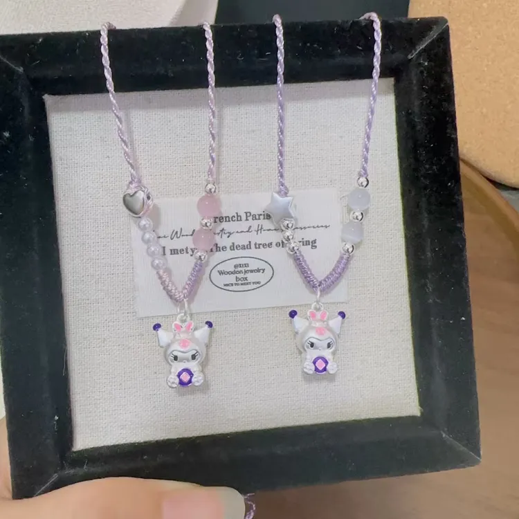 吊坠足银 足银999库咯米烤彩项链纯手工编织可爱少女心可调节百搭