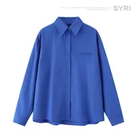 Syri 克莱因蓝休闲衬衣半袖扣一字袋抗皱设计长袖衬衫男女同款