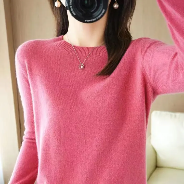 2025新款大码羊气毛衫女款春秋圆领毛衣宽松打底针织衫长袖洋气