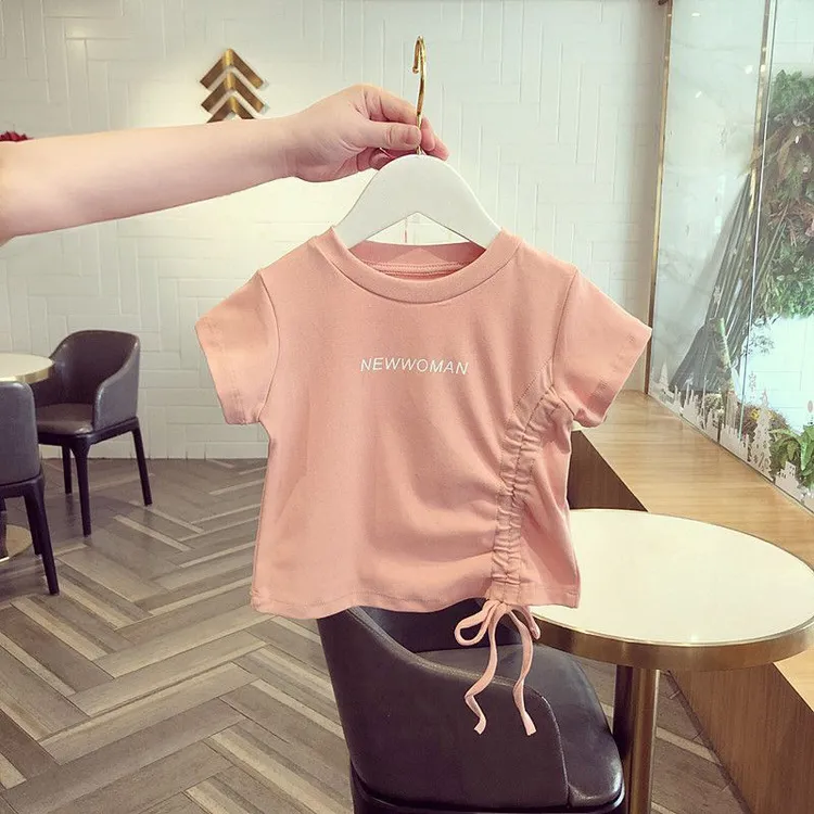 女童夏季印花新款短袖t恤小女孩洋气韩范儿童衣服宝宝粉色上衣