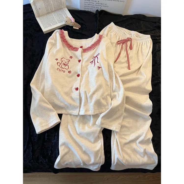 【DMXJ大梦想家】韩系甜美花边德绒睡衣女款秋季冬天保暖家居服套装