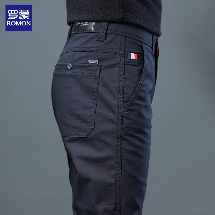 罗蒙高端纯棉休闲裤男秋冬季直筒修身黑色商务西装裤百搭潮流长裤
