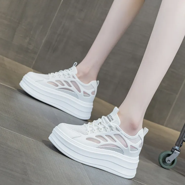 2025春夏季厚底内增高休闲鞋女小个子9公分显瘦女鞋网面透气小白