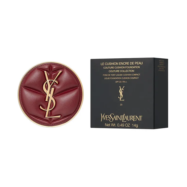 YSL/圣罗兰春季限定云朵酒红黑皮革气垫B20 14g 明彩轻垫粉底液