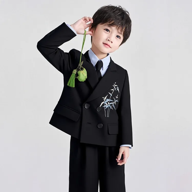 男童礼服新中式儿童西装儿童国风刺绣西服套装男孩钢琴主持演出服
