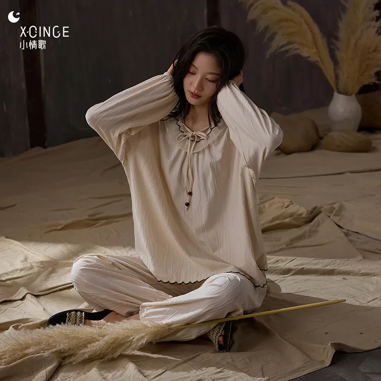 小情歌2025年睡衣女秋季新款长袖可外穿春秋季女士宽松家居服套装