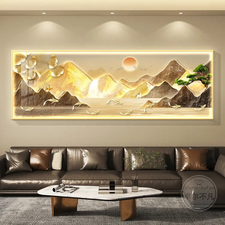 日照金山led灯轻奢客厅装饰画沙发背景墙挂画壁画简约现代高级感