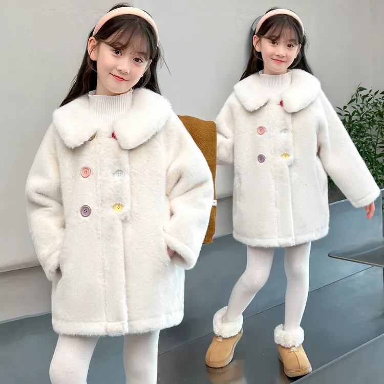 女童外套冬季新款韩版洋气中大童仿水貂毛中长款皮划儿童洋气冬装