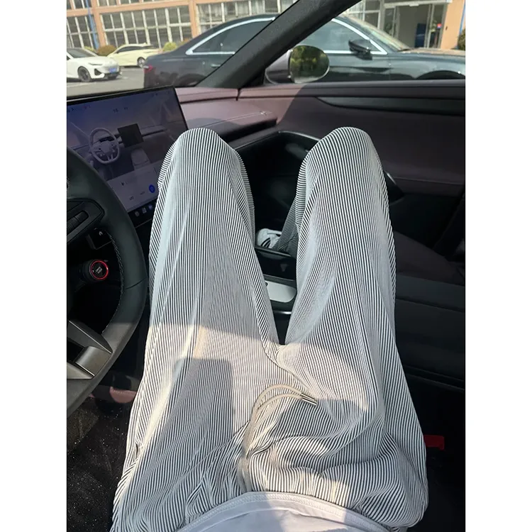 条纹冰丝裤男款夏季高弹力慵懒松弛感裤子宽松垂感直筒休闲空调裤