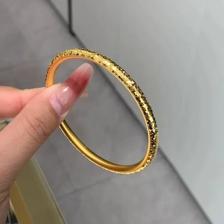 铜合金手镯 精工版细款爆闪碎金金圆条镯子