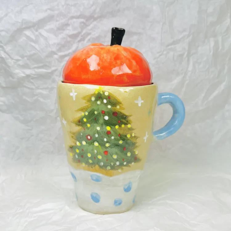 《原创》手工创意可爱手绘苹果杯盖杯子办公室家居好物陶瓷礼物