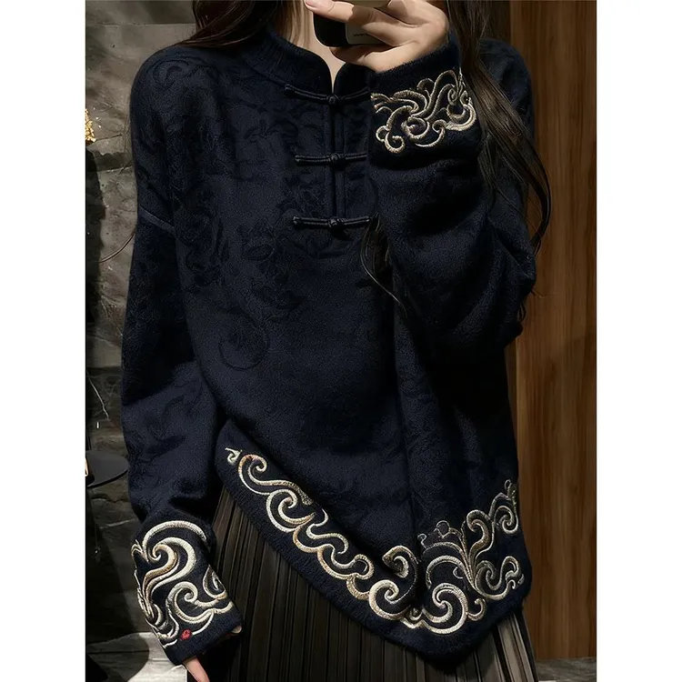 新中式女装国风毛衣气质高级感超好看宽松针织上衣女2025秋季新款