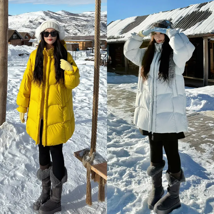 【北极圈】蛋妹大码女胖mm冬季中长款宽松立领羽绒服DM35886