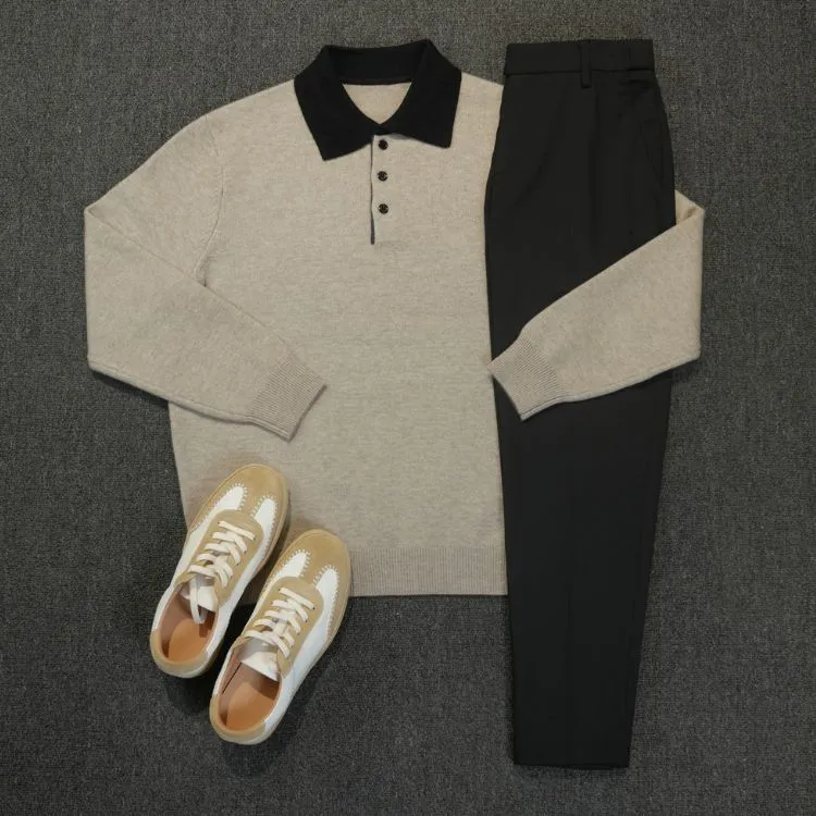 赤赤先生-【Polo翻领】男士长袖针织衫休闲绵羊毛衣男款秋冬季上衣