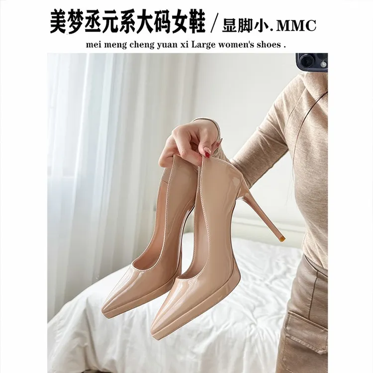 防水台气质黑色高跟鞋女性感御姐风尖头细跟单鞋大码女鞋41到43