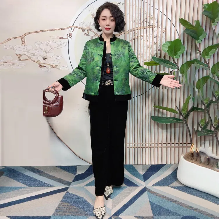H秋季新款时尚国风妈妈装加棉短外套2025唐装气质中老年上衣